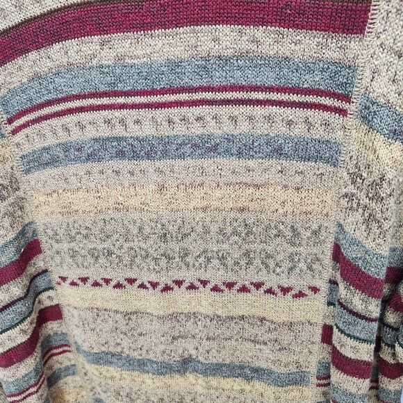 Koret Knit Sweater Womens 2X Crew Neck Tan Red Striped Long Sleeves Zipper - Picture 4 of 10